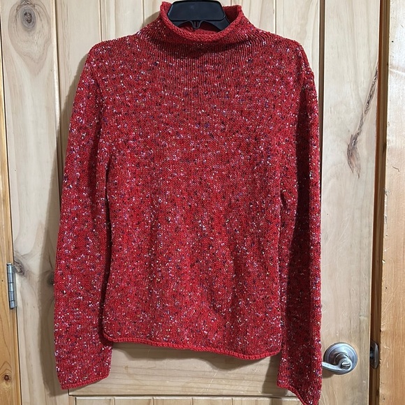 Coldwater Creek Red Ribbon Trim Turtleneck Sweater - Picture 1 of 5